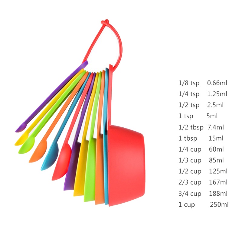 12 Pcs Plastic Measuring Cups and Spoons Set,Colored Kitchen Measure ...