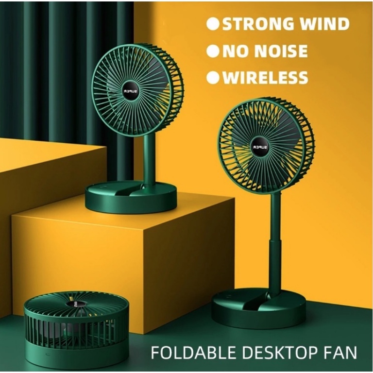 Green CAMPING Fan TELESCOPIC FOLDING FAN MINI WIRELESS FAN STRONG WIND ...