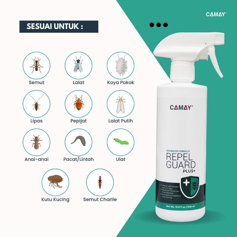 NEW CAMAY SERANGGA KUTU KUCING FORMULA REPEL GUARD PLUS 100ml dan 500ml ...