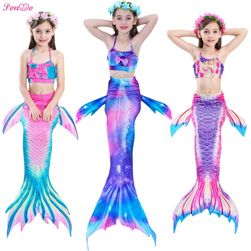 4-13Yrs Girls Mermaid Tail with Monofin Kids Swimsuit Swimming Mermaid ...