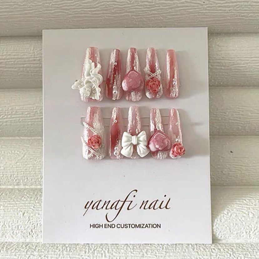 Fake Nails Nail Patch Lock Love Angel Baroque Nail Wear Nail Pink Long