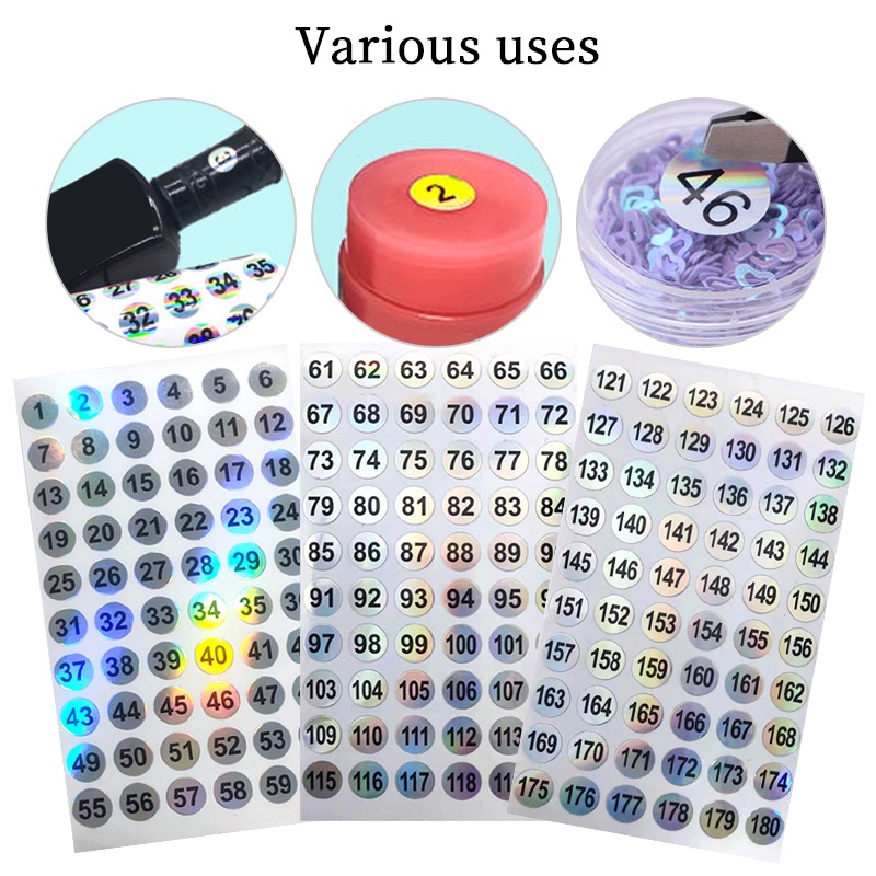 UR SUGAR 3pcs Number Label Holographic Stickers Nail Polish Color Gel ...