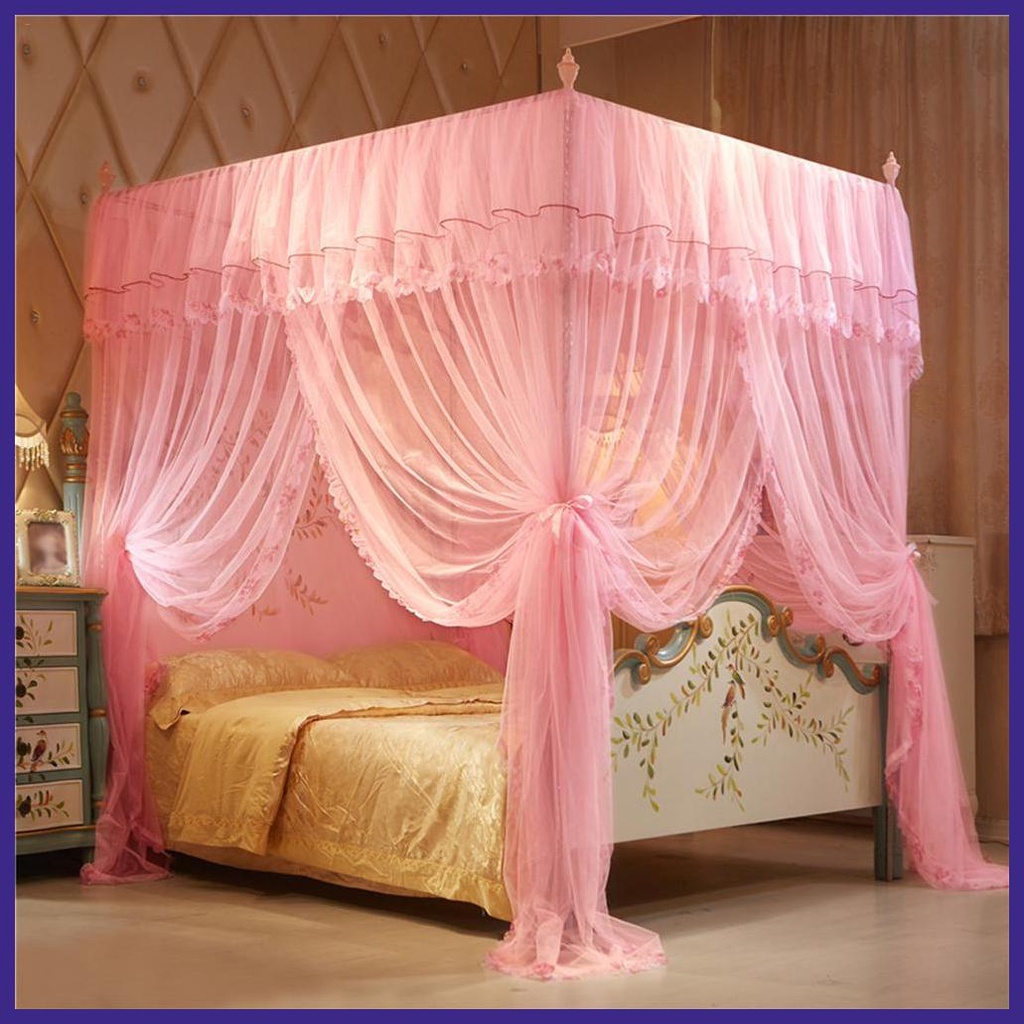 1.5*2 m 4 Posters Pink Bed Canopy Princess Queen Mosquito Bedding Net