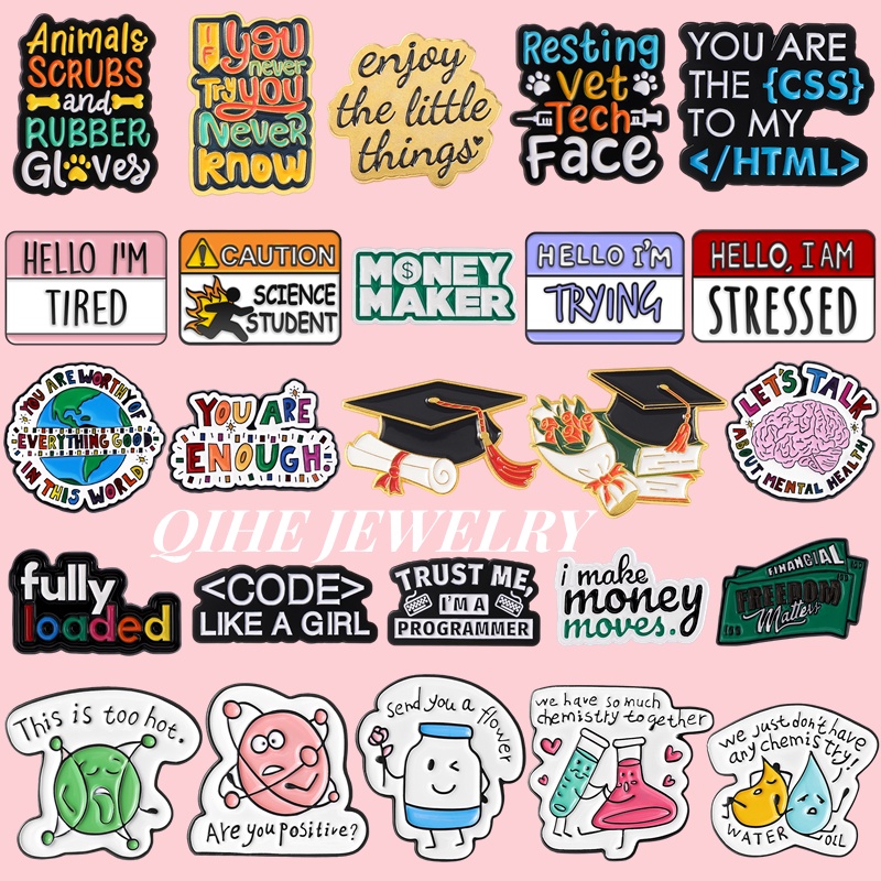 44 Styles Text Expressions Lapel Pins Chemistry Subject Brooches ...