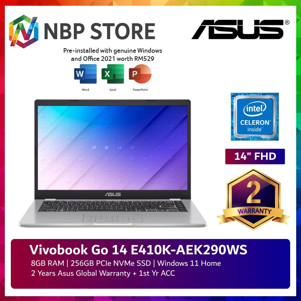 Asus Vivobook Go 14 E410k Aek290ws 14 Fhd Laptop Dreamy White Celeron N4500 8gb 256gb Ssd 3244