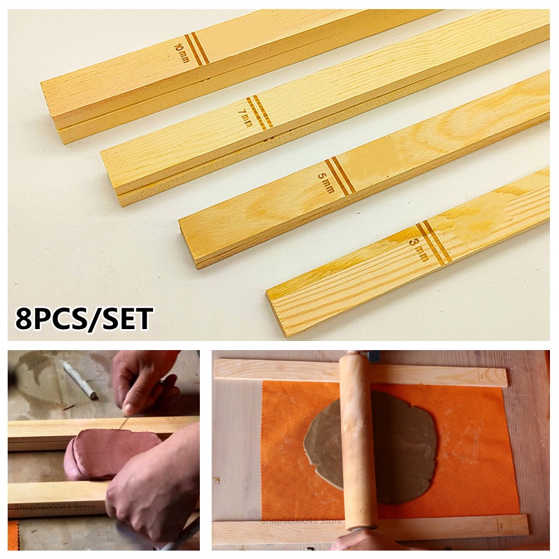 8PCS/SET Mud Roller Mud Guide Wooden Strip Mud Plate Forming Supplies ...