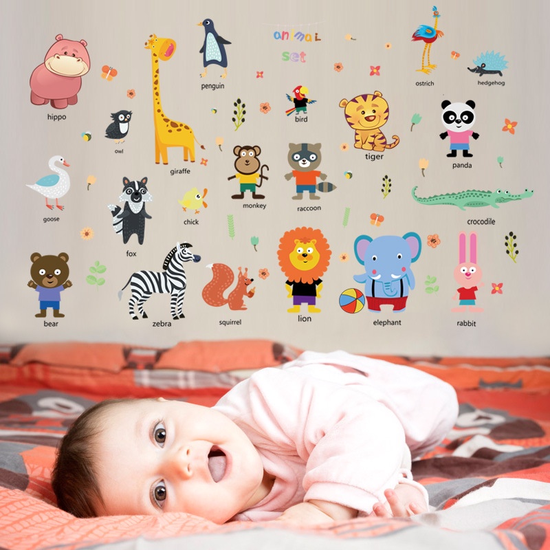 【Ready Stock】【Zooyoo】50 Cartoon animal wall stickers room decoration