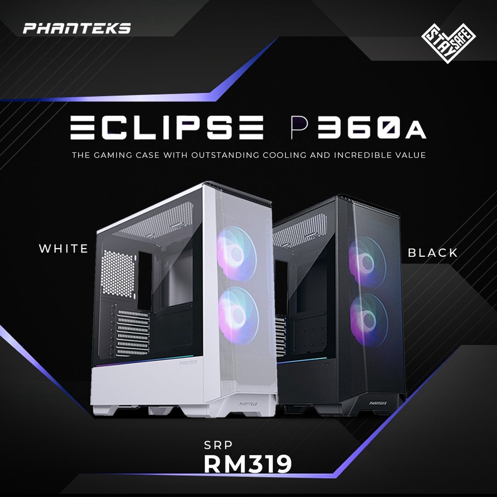  Phanteks Eclipse P360A Series Mid Tower DRGB T.G Case [BLACK/WHITE