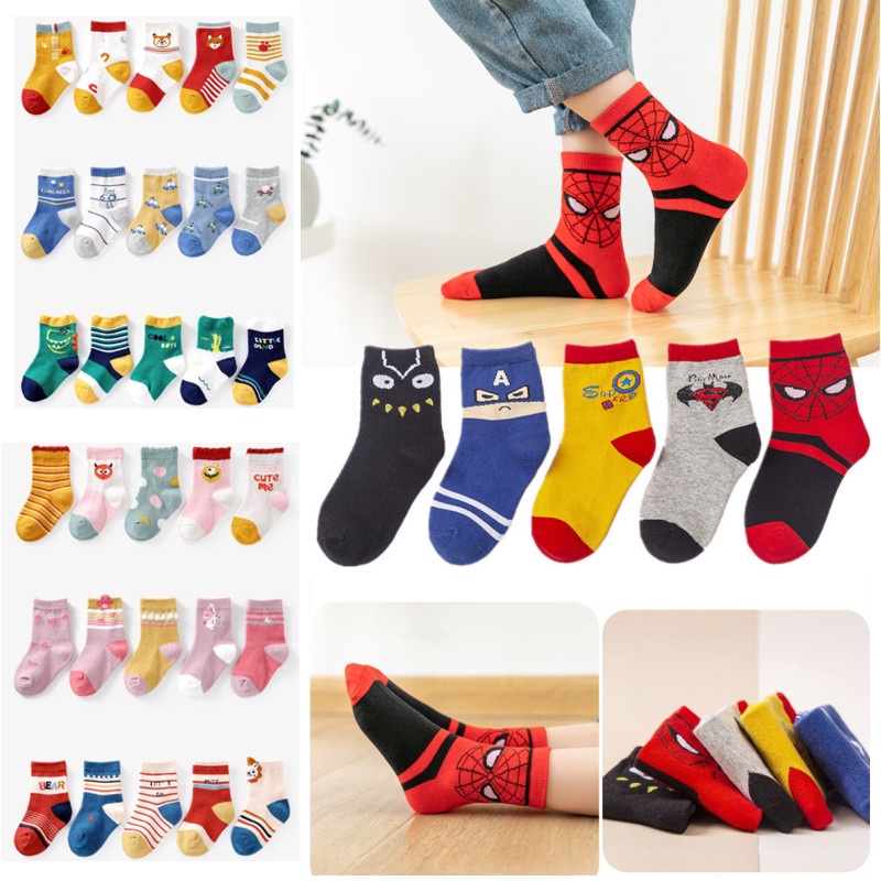 5 Pairs 1-8 Years Boy Kids Sock Sets Toddler Baby Socks Cotton Sport ...