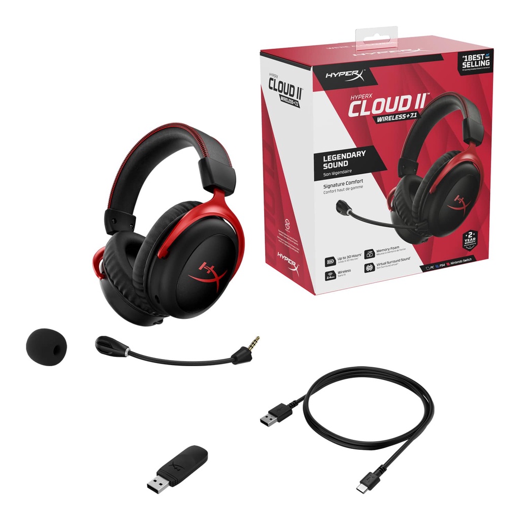 HyperX Cloud II Wireless -Gaming Headset For PC, PS5, PS4, Long Lasting  Battery Up To 30 Hours, DTS® Headphone:X®Spatial Audio, Memory Foam