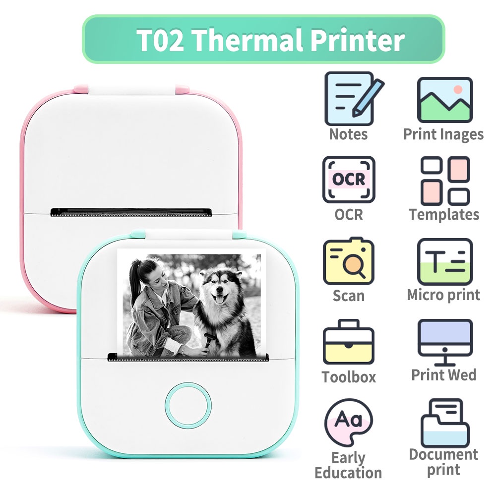 Mini Sticker Printer Phomemo T02 Thermal Portable Inkless Pocket Phone ...