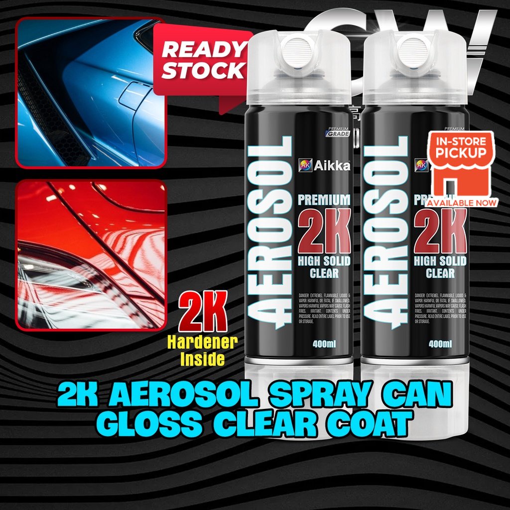 Aikka 2K Clear Coat Spray Paint Top Coat Clear 2K Coating DIY Aerosol 2K  High Solid High Gloss Clear Penyembur Cat 400ml