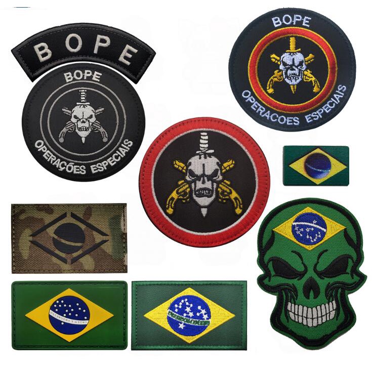 National Flag Patch BOPE Brazil 3D Embroidered Cloth Sticker Velcro Armband IR Laser Cutting