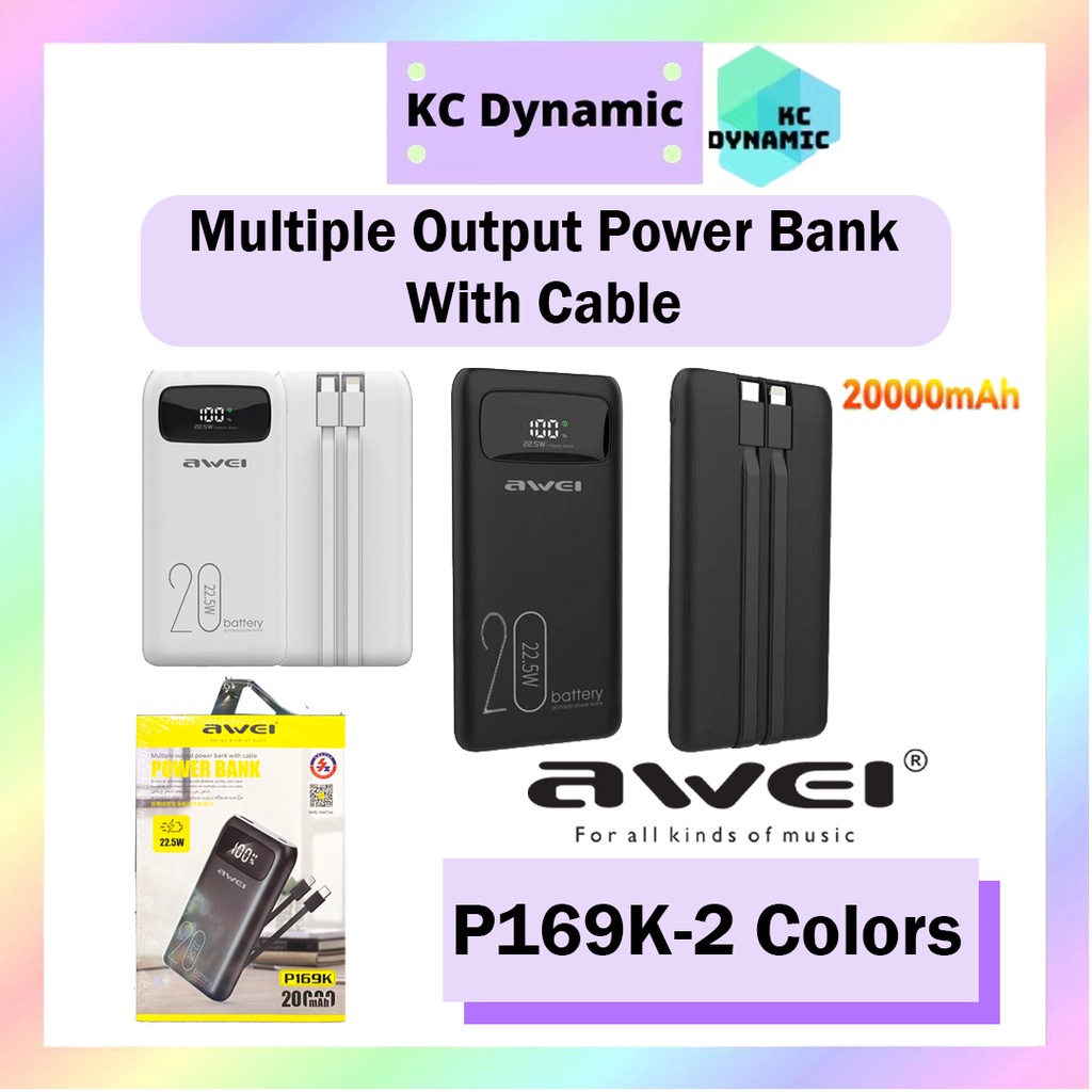 Awei P169k 225w 20000 Mah Multiple Output Power Bank With Cable Shopee Malaysia 4761