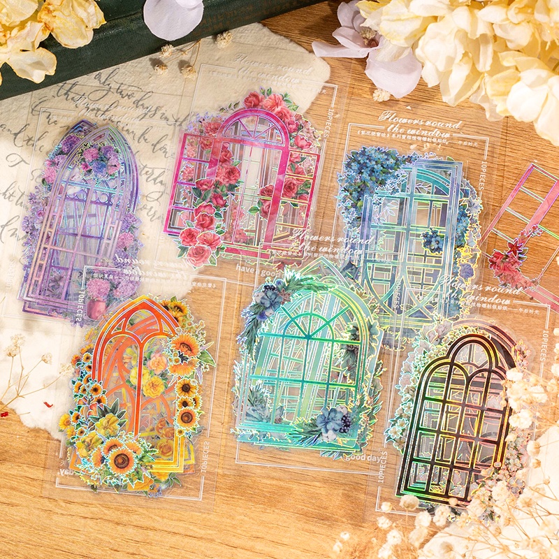 Journamm 10pcs/pack Flowers Window Stickers Laser Silver Decor Junk ...
