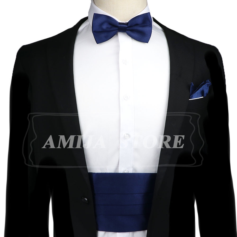 ZONFAZ Colorful Mens Cummerbunds Bow Tie Pocket Square Set Black Red