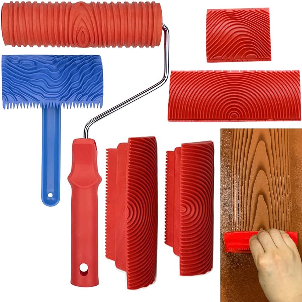 Rubber wall texture roller imitation wood grain pattern paint Art DIY ...