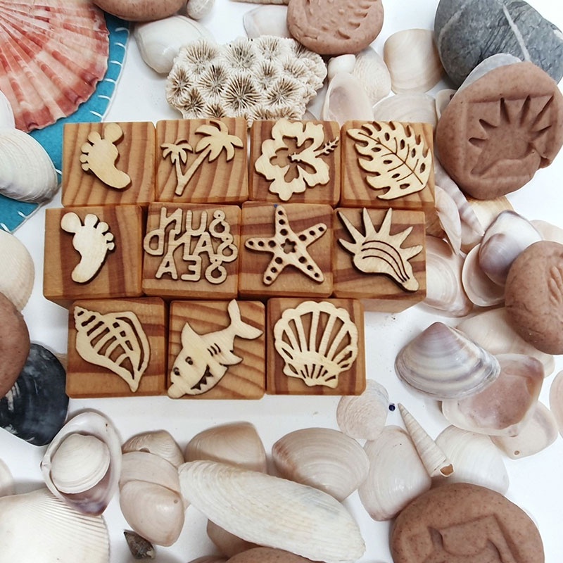 Wooden Montessori Play Dough Stamps Open Ended Toys Handmade 6sided