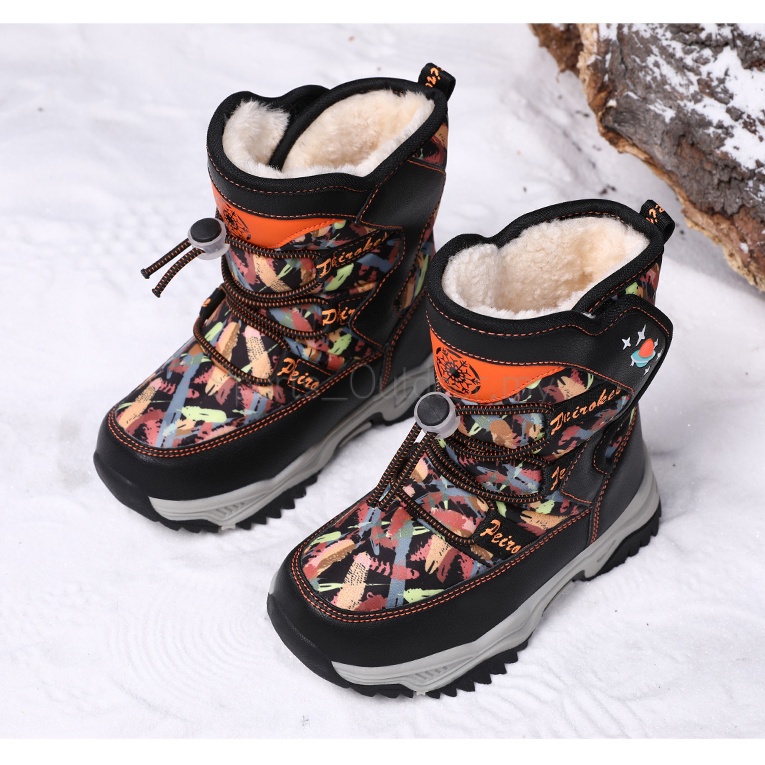 Kids Snow Boots Boys Winter Warm Fur Antiskid Outsole Girls Shoes Pink