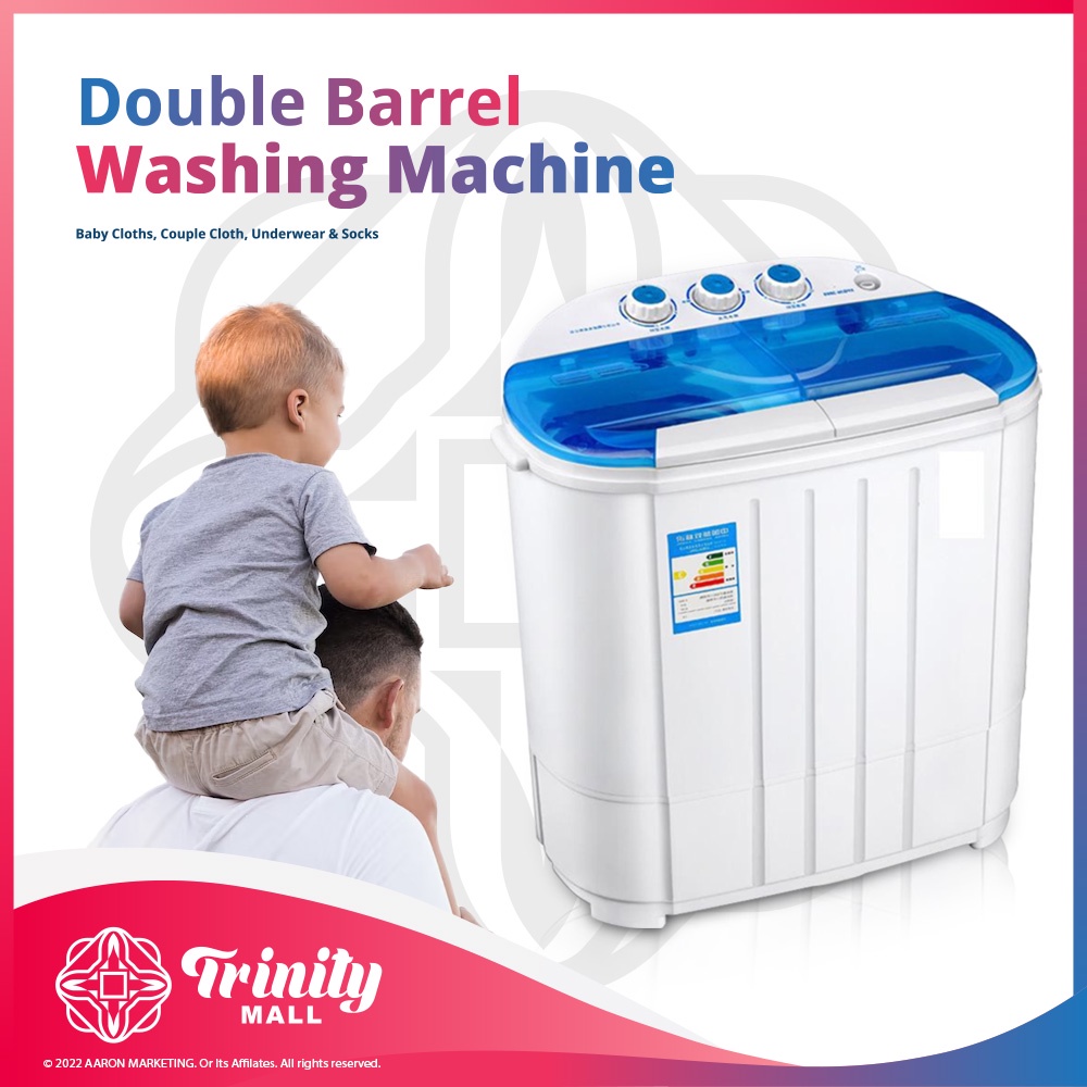 Double Barrel SemiAutomatic Portable Mini Washing Machine For Hostel & Baby Cloath Max Load 4