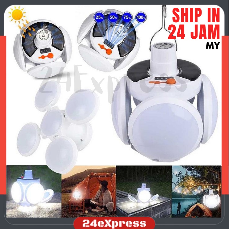 LED Solar Rechargeable Lamp Camping Emergency Light Hiking Waterproof Camping Portable Night