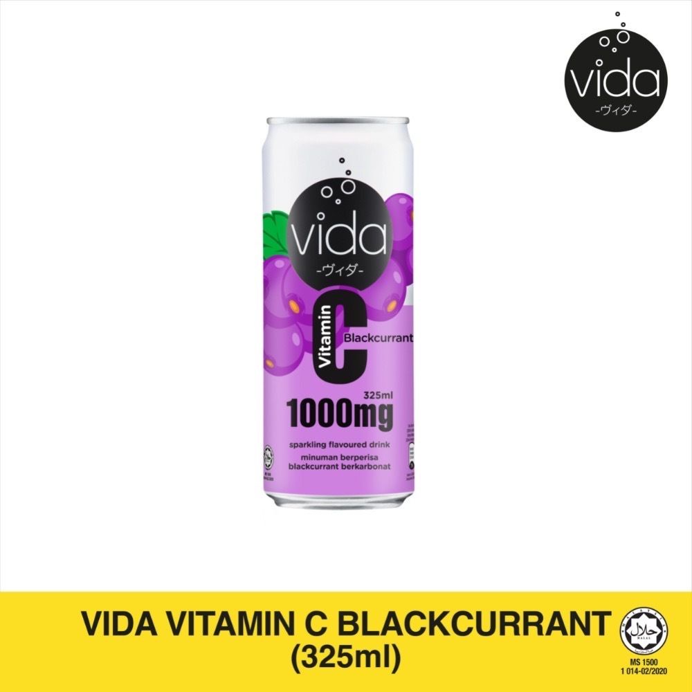 Vida Vitamin C Blackcurrant Sparkling Flavoured Drink 325ml Shopee