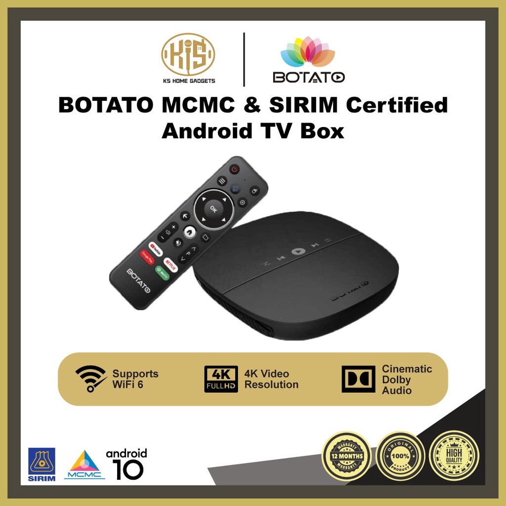 Botato TV Box MCMC & SIRIM Certified 4K Ultra HD Settop Android TV Box