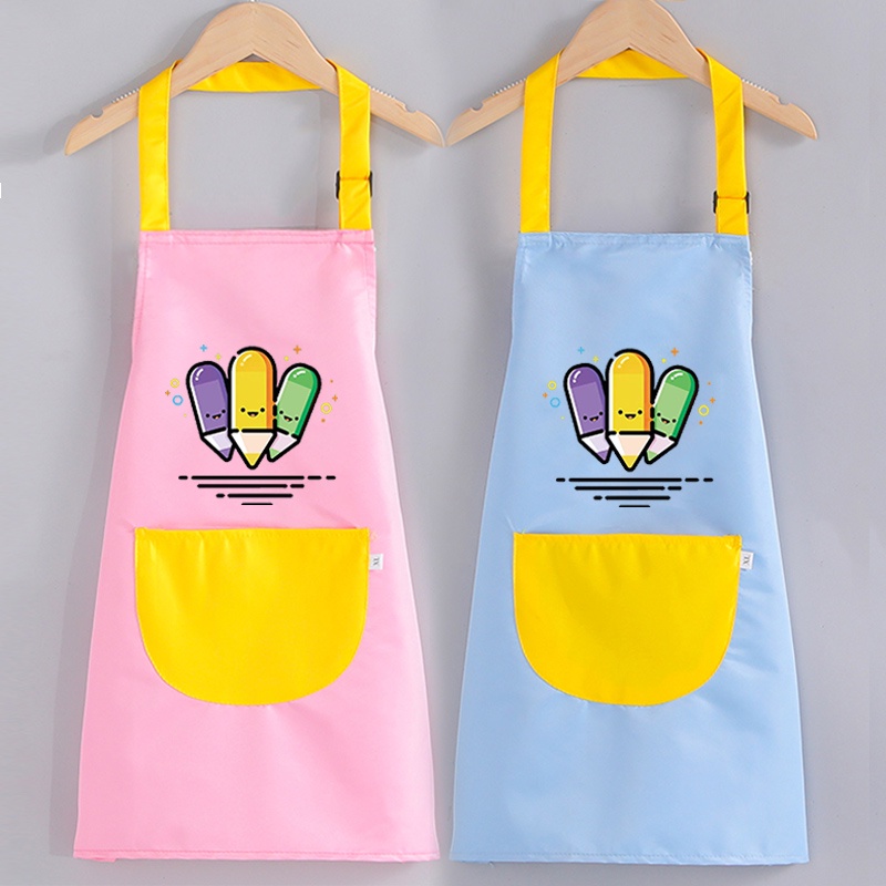 Apron kanakkanak, kanakkanak, bayi, makan, dicat, kalis air, kartun, gaun, tadika, lukisan