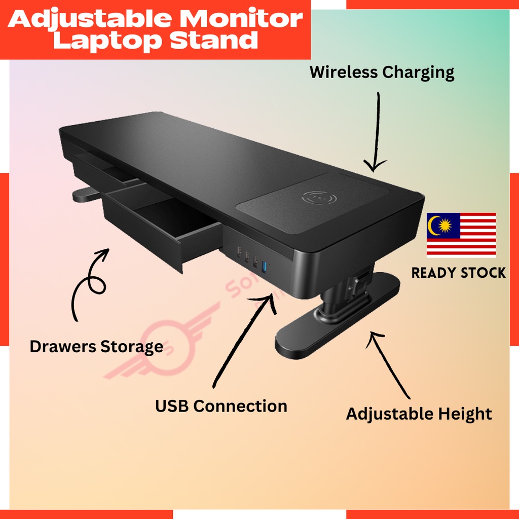 VAYDEER Adjustable Monitor Laptop Stand With Wireless Charging Shopee