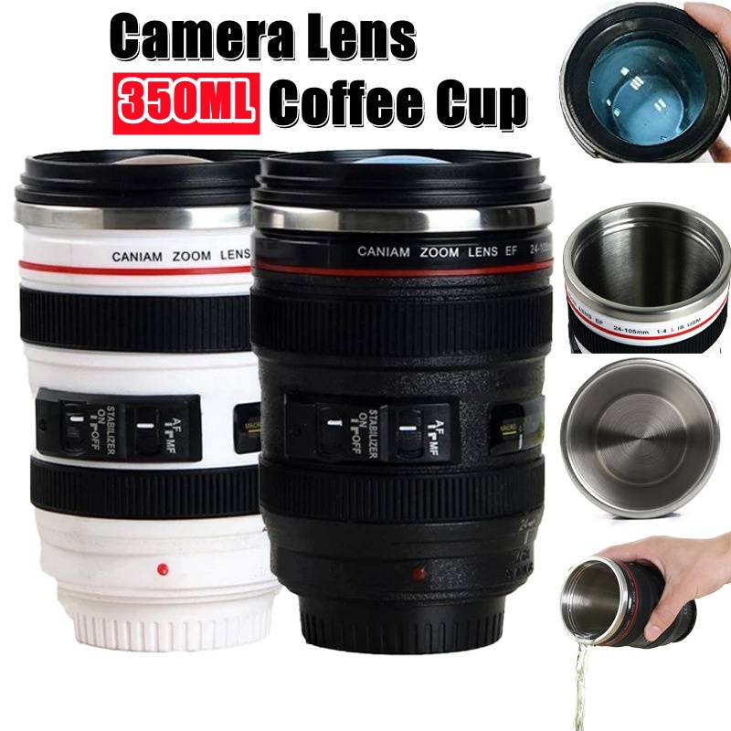 350ml Camera Lens Coffee Cup Stainless Steel Thermal Flask Creative