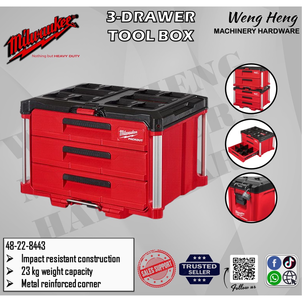 Milwaukee Packout 3 Drawer Tool Box Model 48 22 8443 Shopee Malaysia