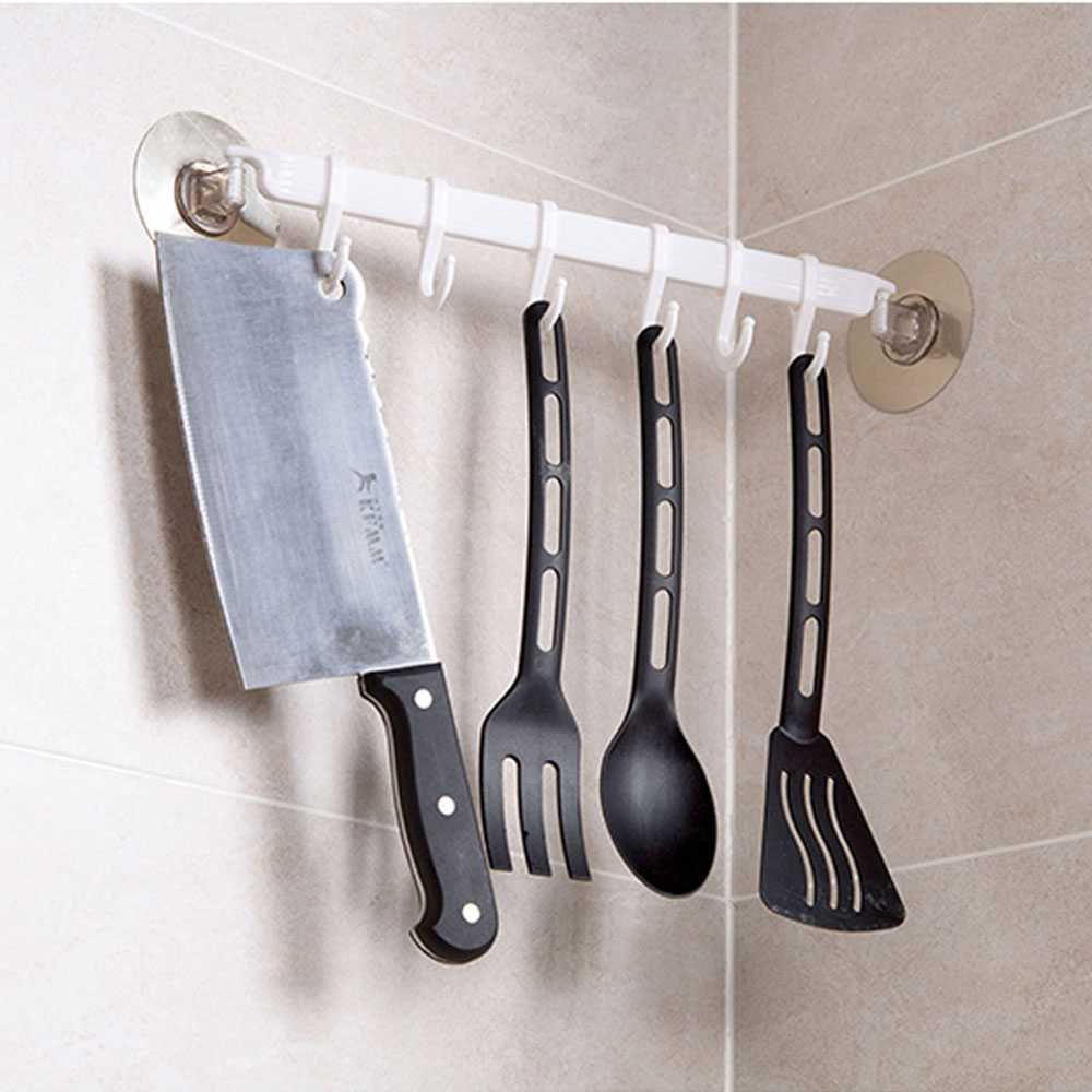 GANTUNGAN PERALATAN Kitchen Wall Mounted Utensil Hanger Rack 6-Hole ...