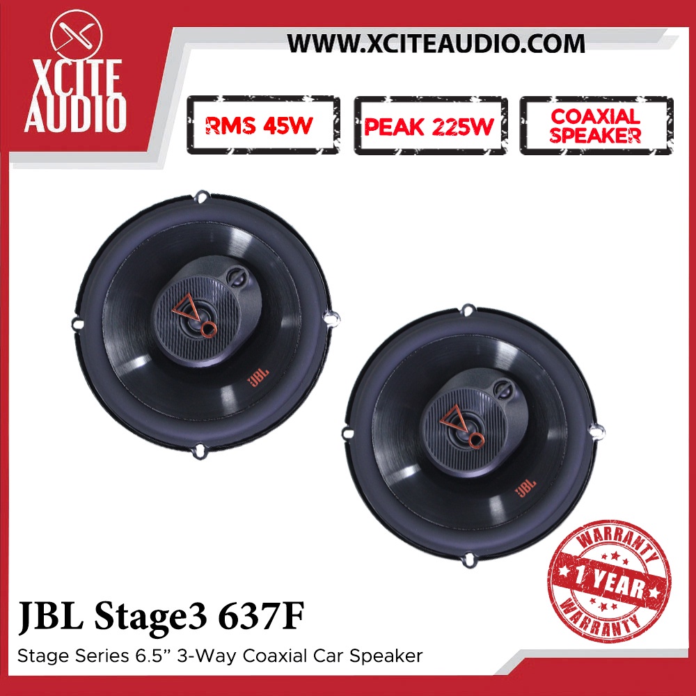 JBL Stage3 637F 6.5" 3-Way 225Watts Peak Power Car Audio Speakers ...