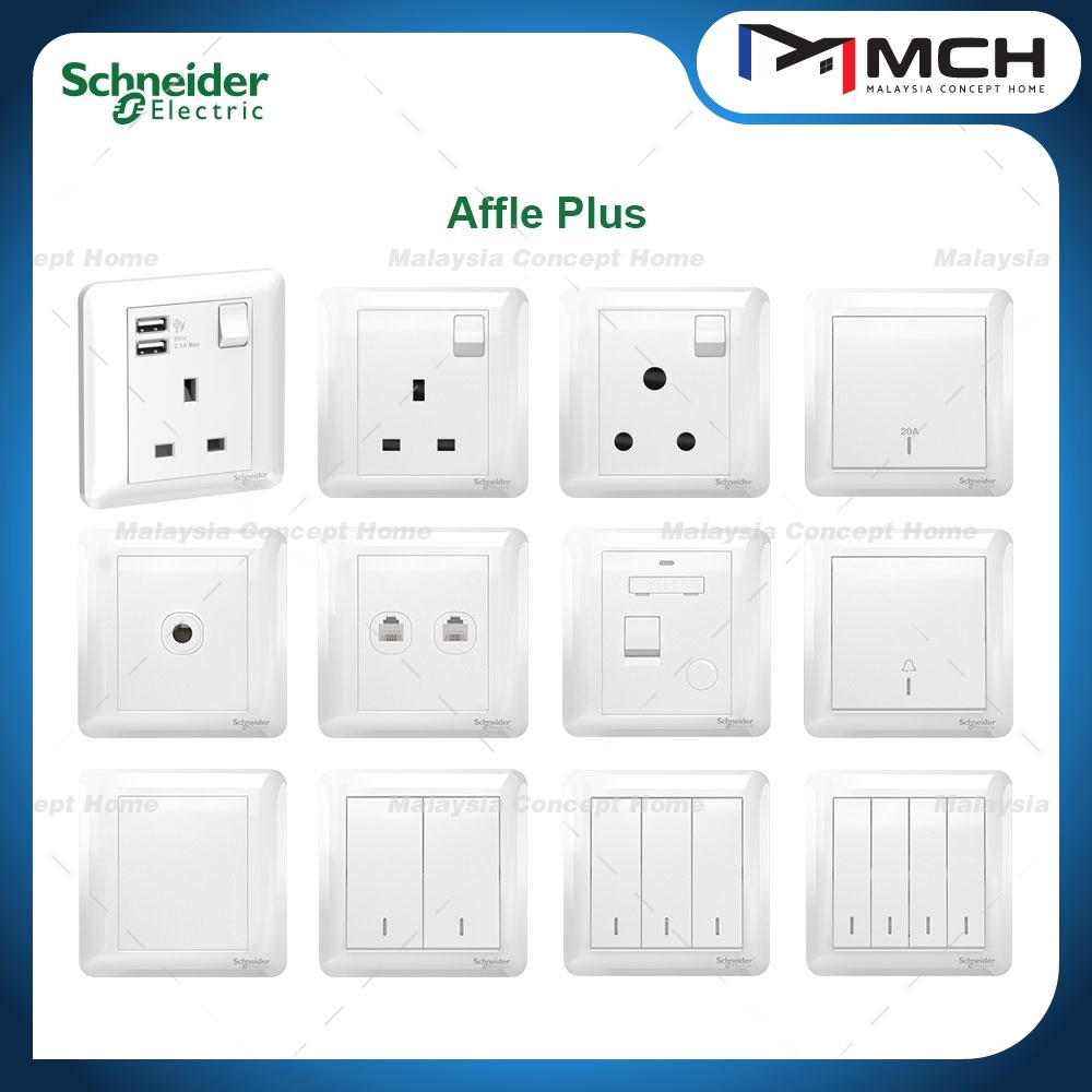 SCHNEIDER AFFLE PLUS SERIES WHITE SWITCHES & SOCKETS | Shopee Malaysia