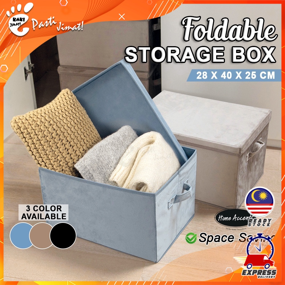 Kaki Jimat Foldable Storage Box Wardrobe Smooth Velvet Fabric Organizer