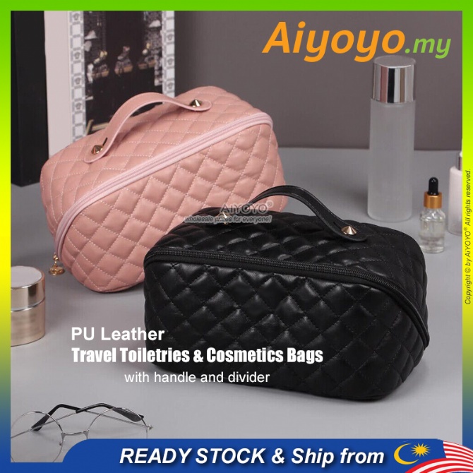 Cream Leather Makeup Bag Ladies Luxury Organ Pillow Bag PU Cosmetic Bag  Large Travel Bag Cosmetic Large-capacity Storage Bag Pink