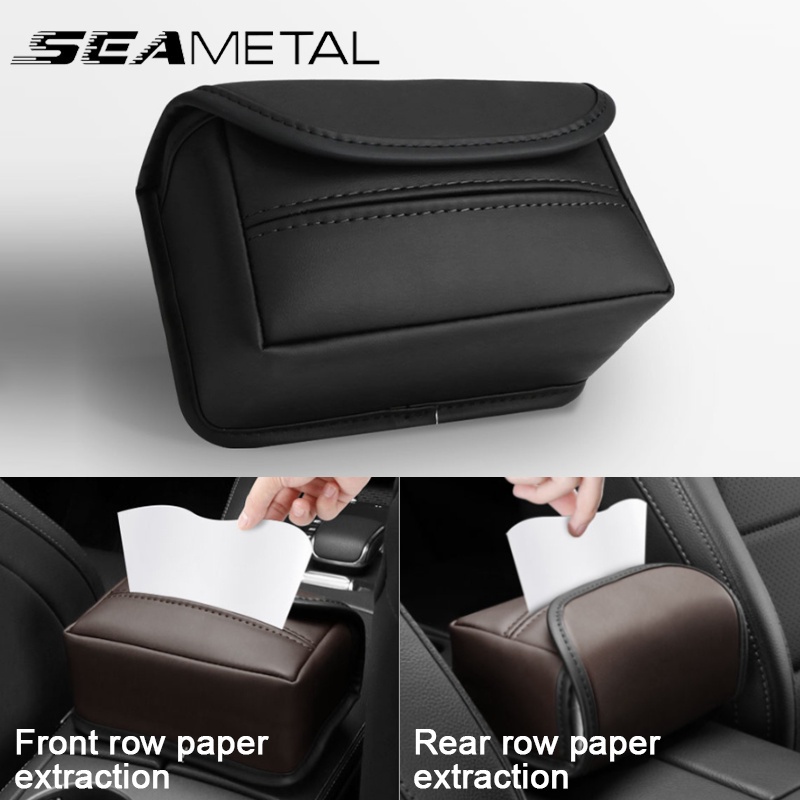 Seametal Leather Car Tissue Box Seat Back Tissues Holder Automobile