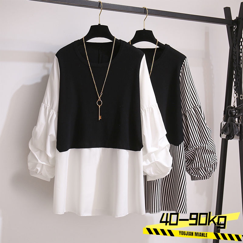 Spring fake two-peice 2023 Large size round neck ruffle blouse long sleeve  Shirt Top Fashion chiffon blouse plus size baju korean style woman baju  perempuan