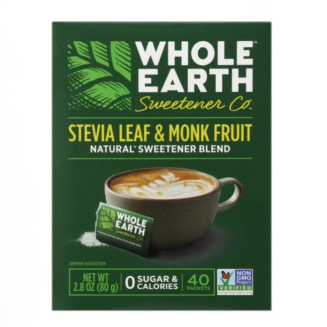 Whole Earth Stevia Leaf & Monk Fruit PlantBased Sweetener, 40 Pkts