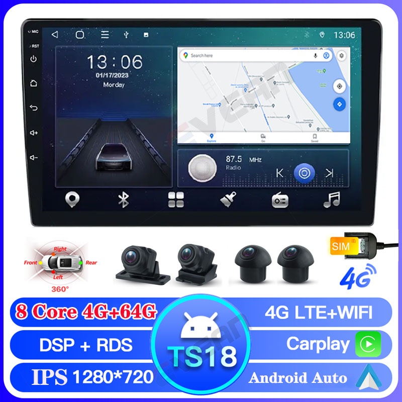 TS18 4G+64G 8 Core Android Car Player 1280*720P Radio Kereta 9/10.1inch ...