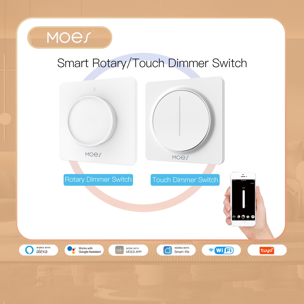 Moes WiFi Smart Rotary/Touch Light Dimmer Switch Smart Life Tuya App