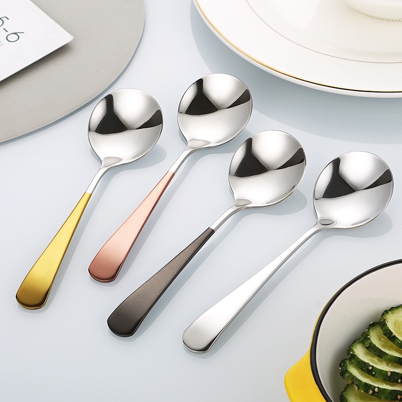 Korean Style Round Spoon 304 Stainless Steel Household Children Eating ...