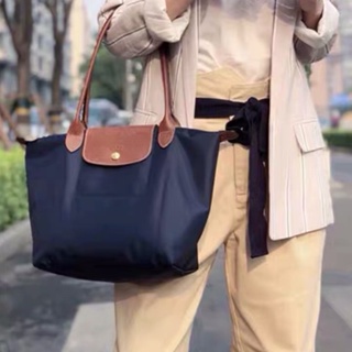 tas satchel Longchamp Cuir Medium Blue Satchel Bag
