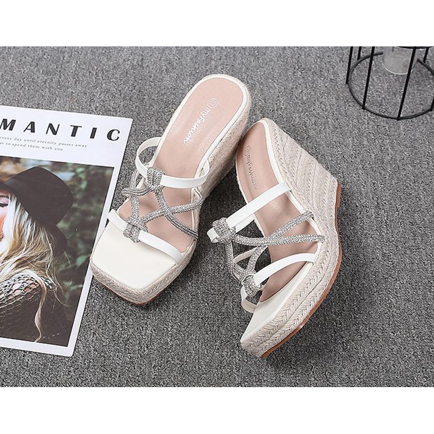 Women's straw-woven hemp rope thick sole wedge shoes | Shopee Malaysia