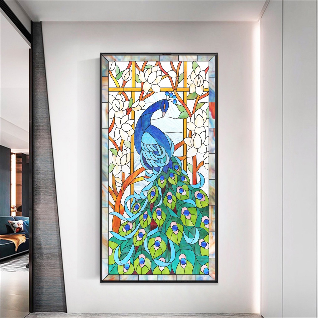 Privacy Windows Film Peacock Stained Glass Window Stickers Static Cling ...