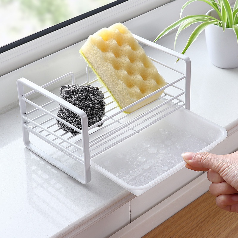 thumbnail image 2 of Kitchen Sink Drain Rack Stainless Steel Basket Sponge Drying Organizer 2 of 10