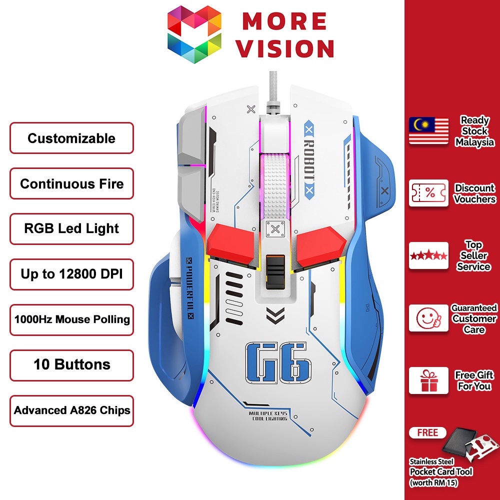 XUNFOX G6 Gaming Mouse Mice 12800DPI Ergonomic 10 Keys LED DPI Forward ...