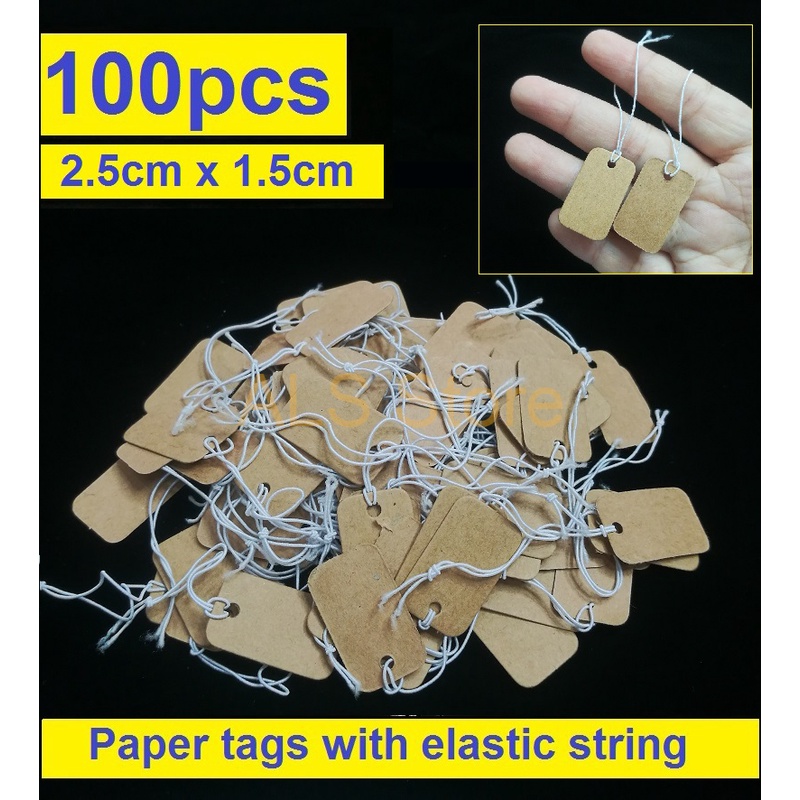 100Pcs Brown Paper Jewelry Clothes Label Price Tags with Elastic String