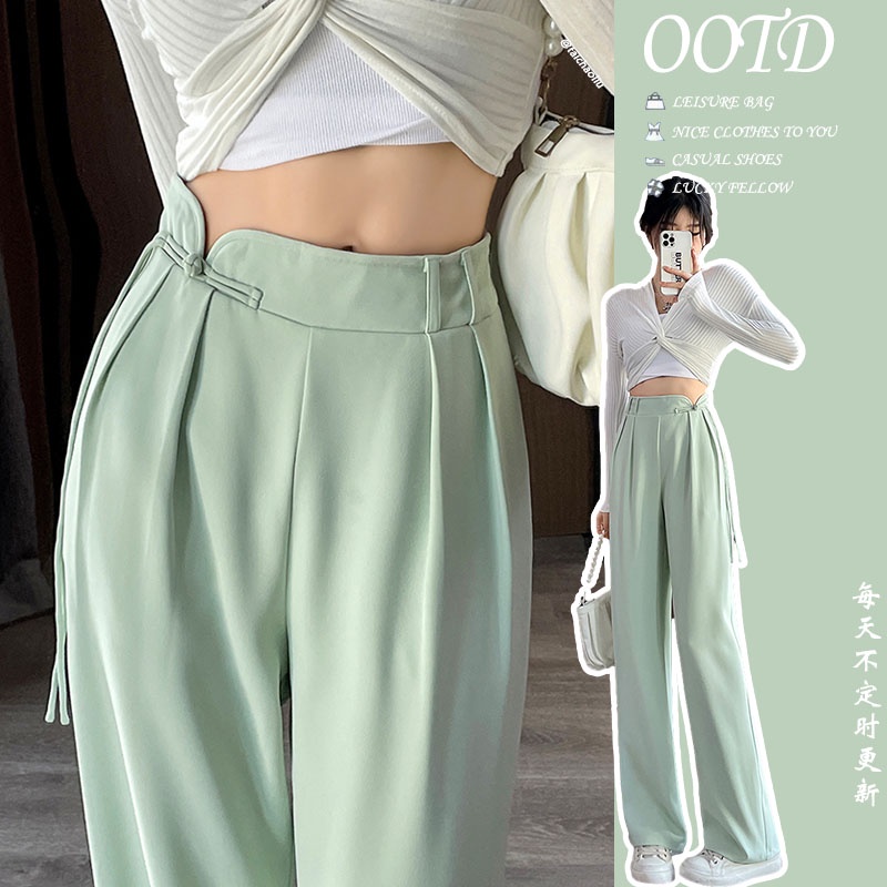 Summer Korean Style Solid Color Elegant Fashion Wide Leg Pants