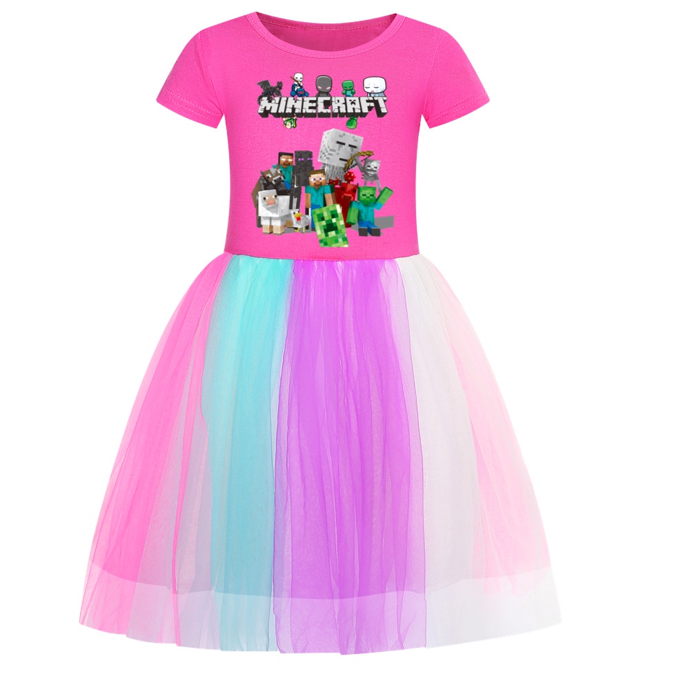 Minecraft Dresses for Girls Short Sleeve Princess Dresses Vestidos